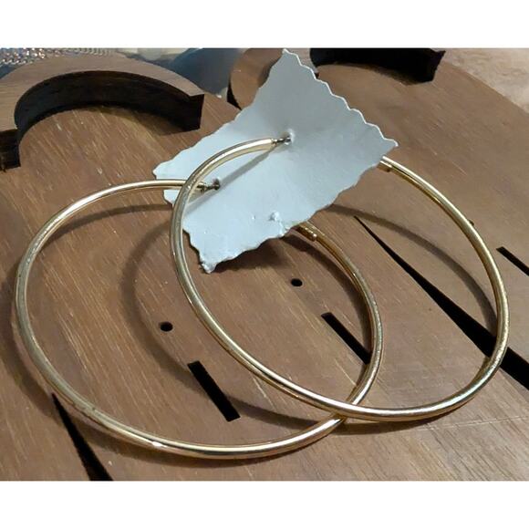 BUNDLE ONLY New Gold Tone Pierced Earrings 2.25 inch Hoops Smooth Edges Big - Picture 2 of 3